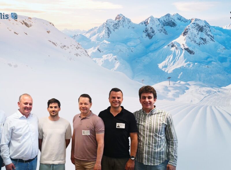 Norbert Kurilla, Alexander Fetkovsky, Andreas Žampa, Santtu Hulkkonen, Rado Mizera and Samuel Suvak against a snowy mountain backdrop, marking SanaClis joining White Winters.